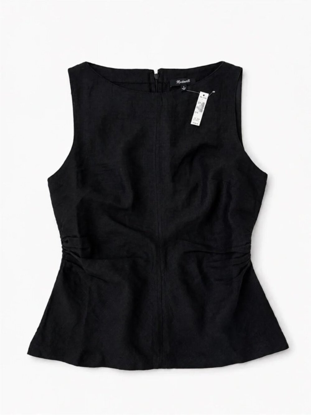 NWT Madewell Linen 100% Cinched Boatneck Sleeveless Top Black Size 0 - Picture 4 of 6